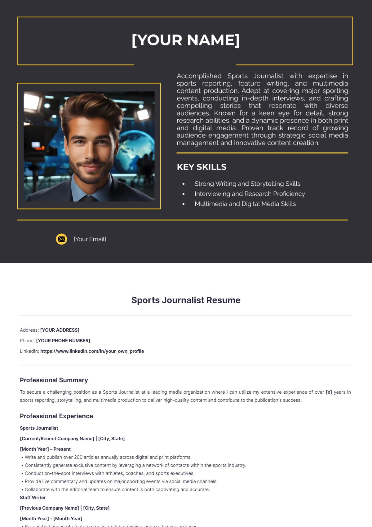 Sports Journalist Resume - Edit Online & Download