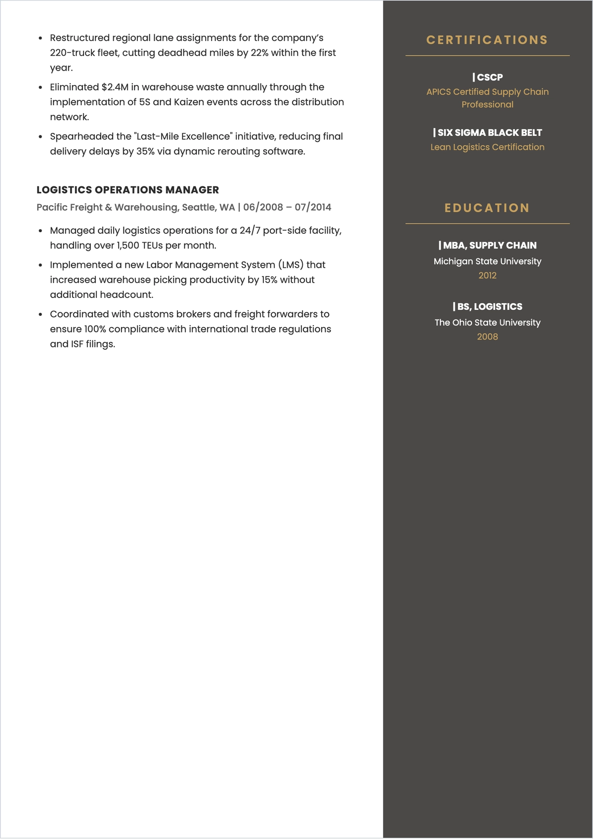 Free Director Of Logistics ATS Resume Template, AI Resume Builder
