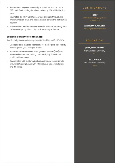 Free Director Of Logistics ATS Resume Template, AI Resume Builder
