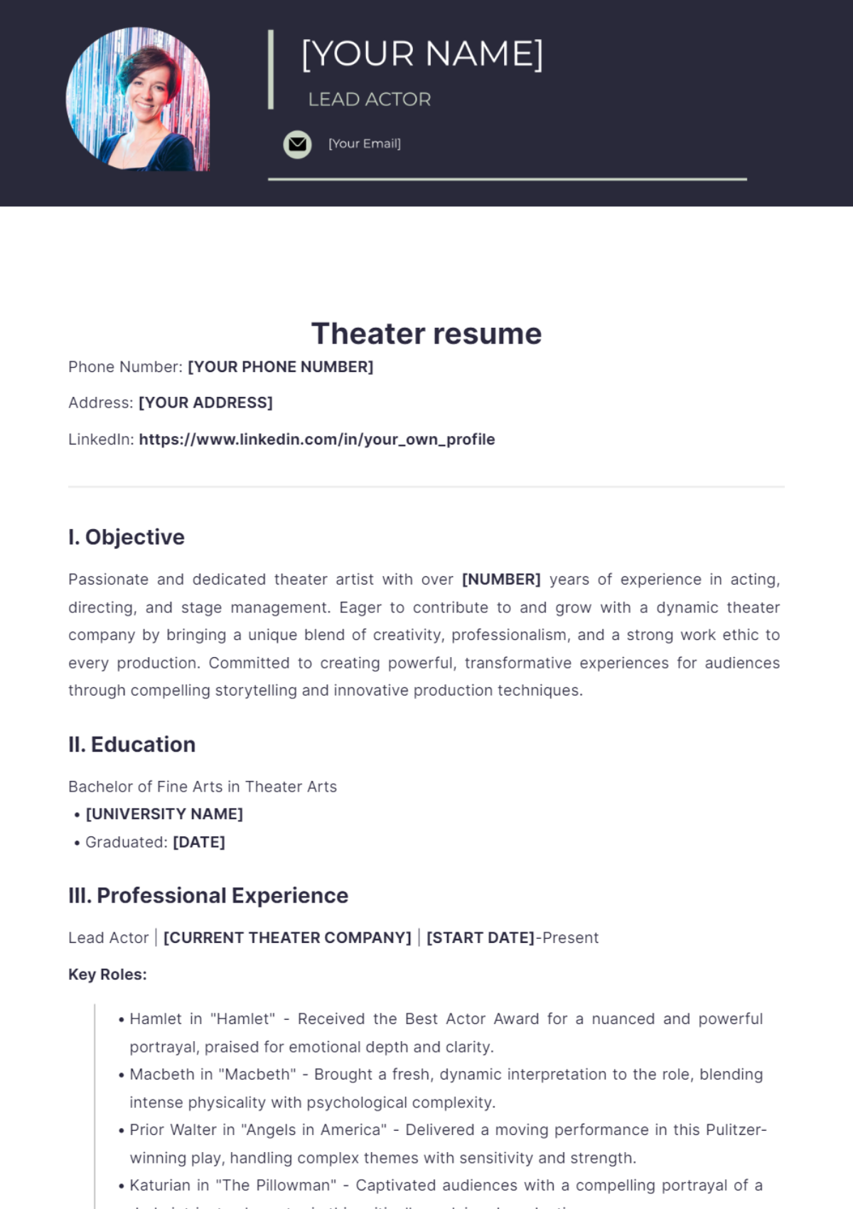 Theater Resume - Edit Online & Download