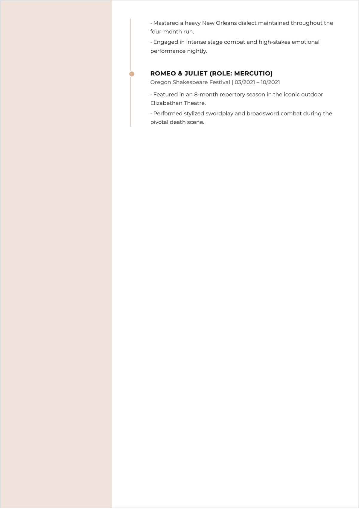 Free Actor Theater ATS Resume Template, AI Resume Builder