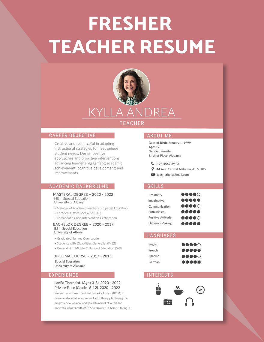 Teacher Resume Publisher Templates Design Free Download