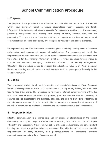 Free School Communication Procedure Template to Edit Online