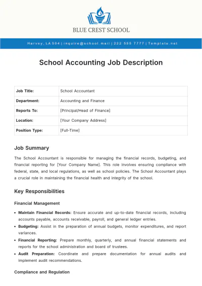 Free School Accounting Job Description Template to Edit Online