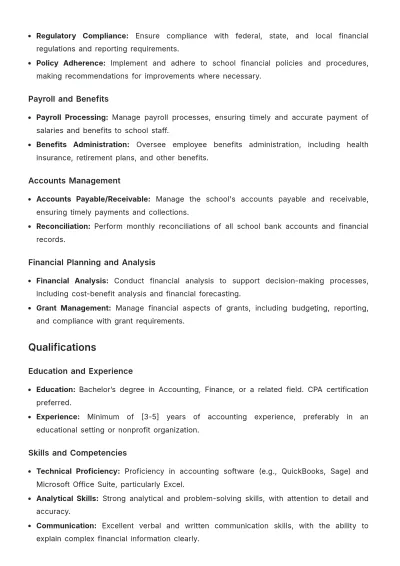 Free School Accounting Job Description Template to Edit Online