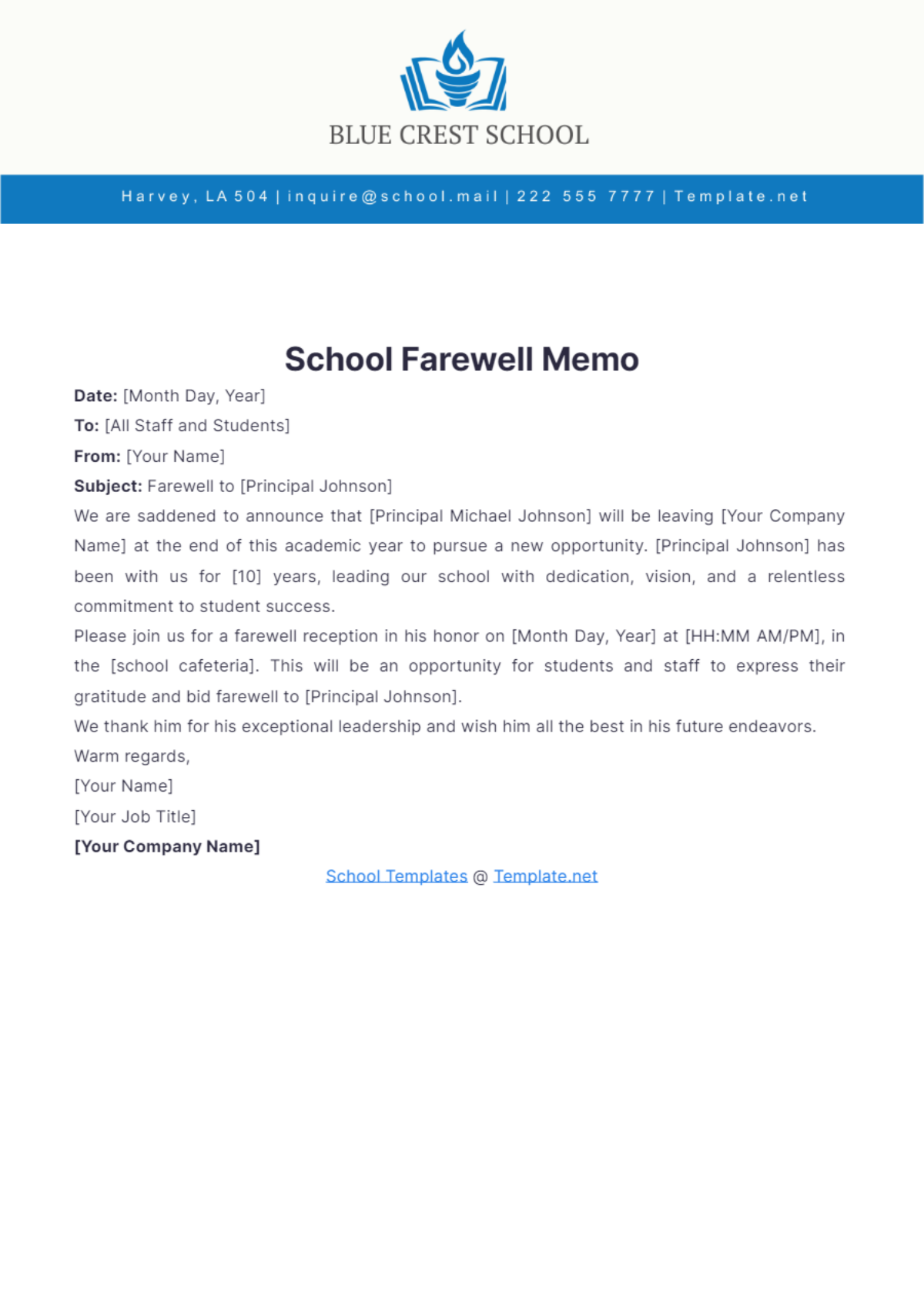 School Farewell Memo Template - Edit Online & Download