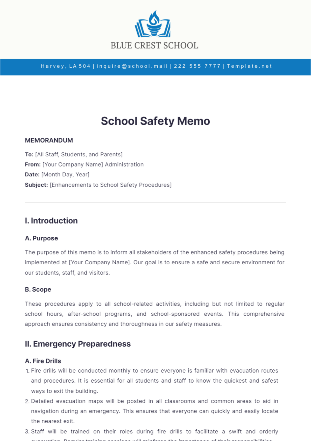 Free School Safety Memo Template to Edit Online