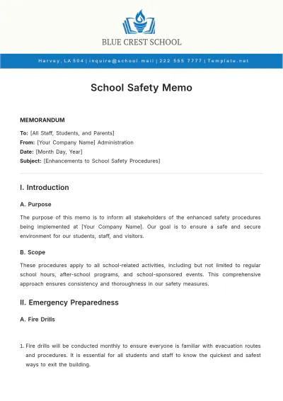 Free School Safety Memo Template to Edit Online