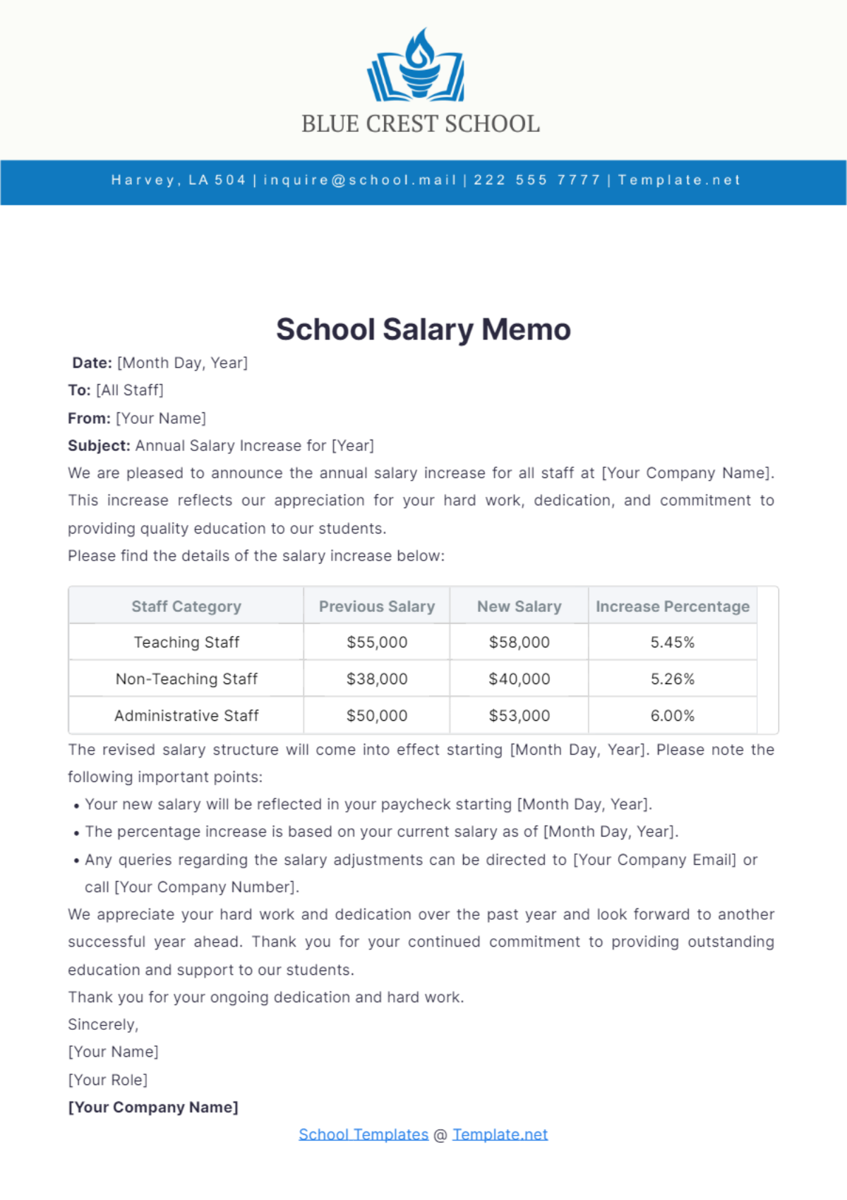 School Salary Memo Template - Edit Online & Download