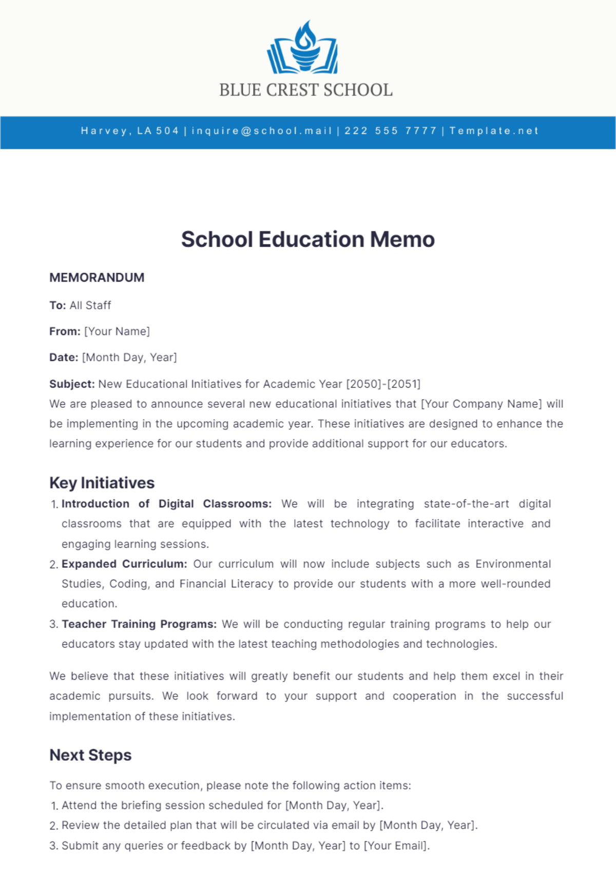 School Education Memo Template - Edit Online & Download