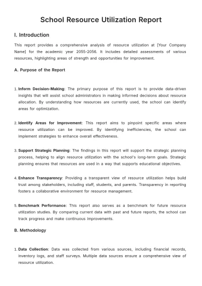Free School Resource Utilization Report Template to Edit Online
