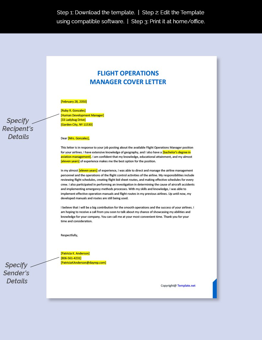 Flight Operations Manager Cover Letter
