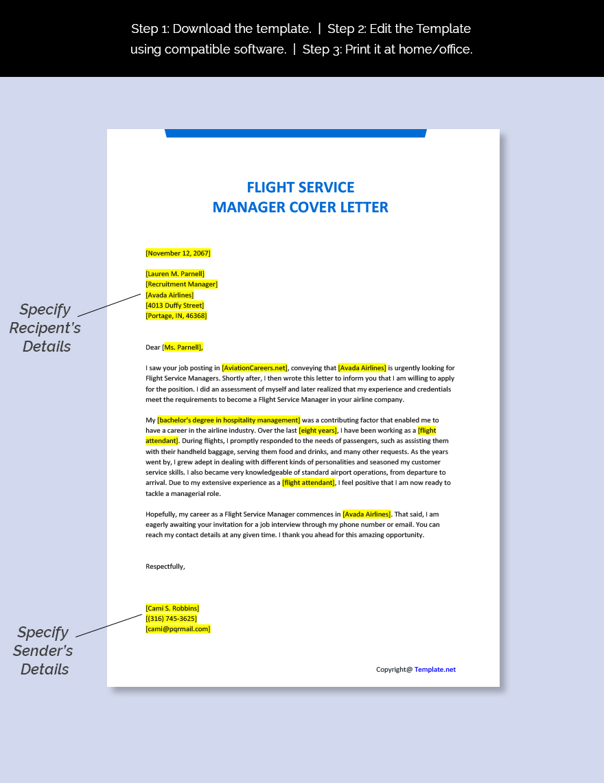 Flight Service Manager Cover Letter