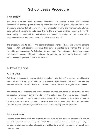 Free School Leave Procedure Template to Edit Online