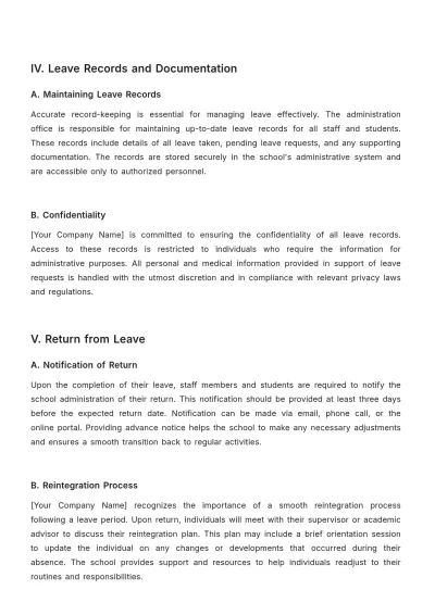 Free School Leave Procedure Template to Edit Online