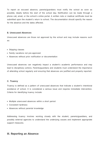 Free School Absence Procedure Template to Edit Online