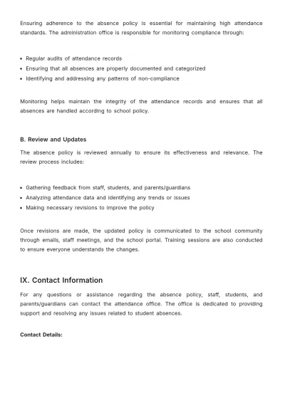 Free School Absence Procedure Template to Edit Online