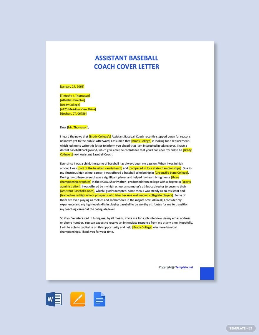 Assistant Baseball Coach Cover Letter