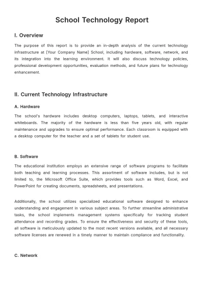 Free School Technology Report Template to Edit Online