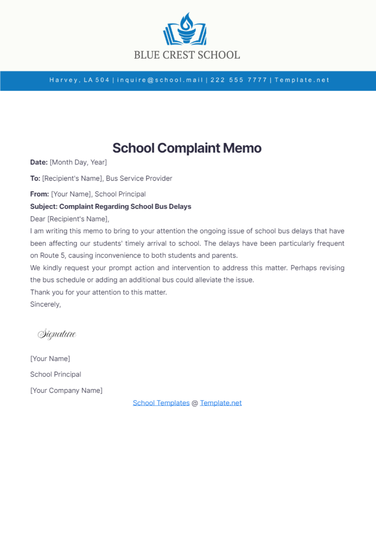 School Complaint Memo Template - Edit Online & Download