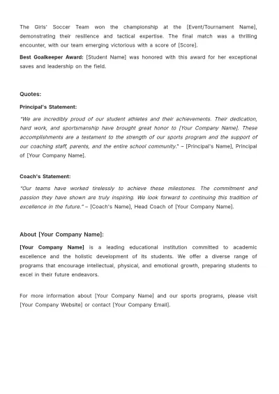Free School Sports Achievement Press Release Template to Edit Online