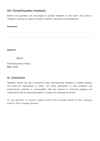Free School Student Weekly Report Template to Edit Online