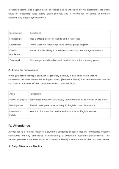 Free School Student Weekly Report Template to Edit Online