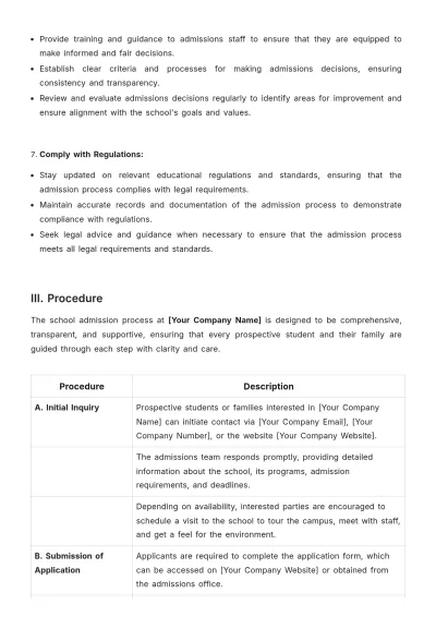 Free School Admission Procedure Template to Edit Online