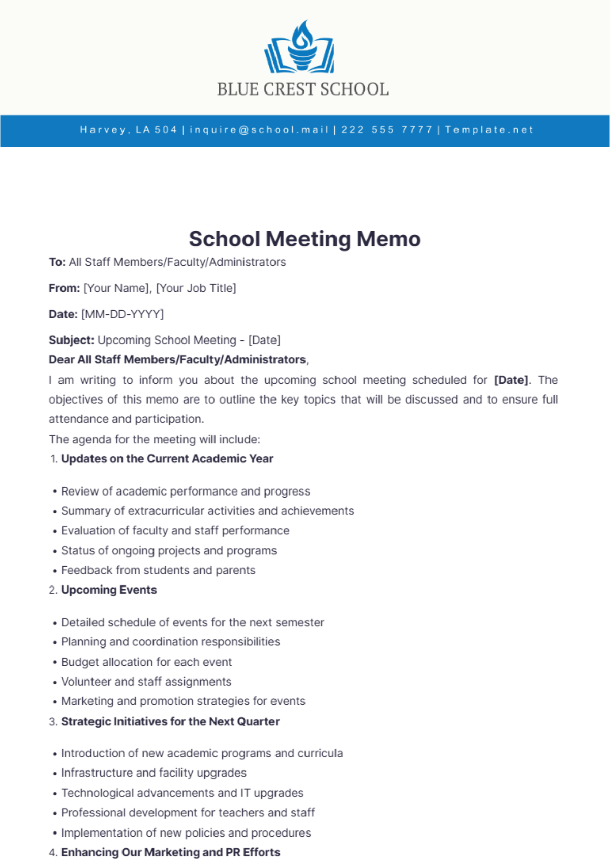 School Meeting Memo Template - Edit Online & Download