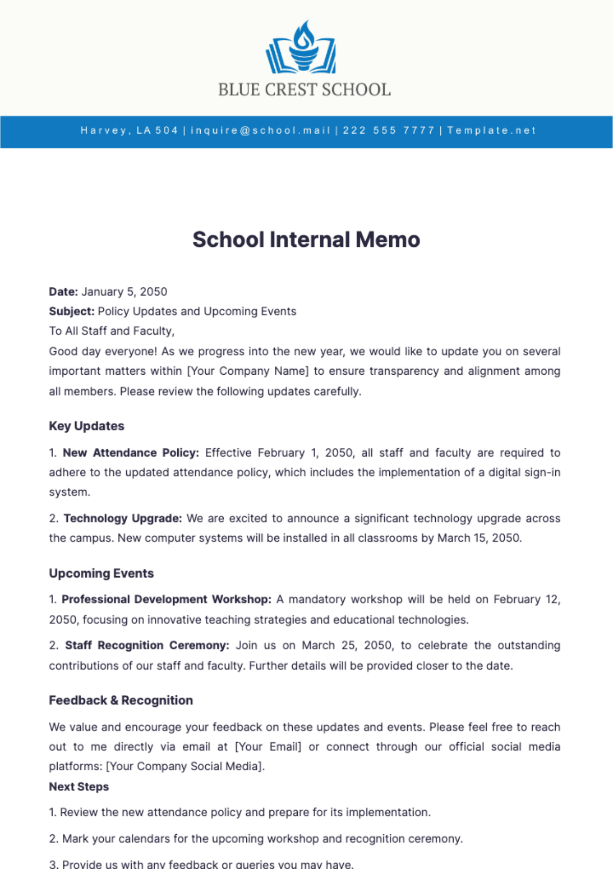 School Internal Memo Template - Edit Online & Download