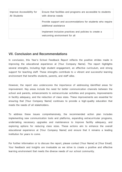 Free School Feedback Report Template to Edit Online