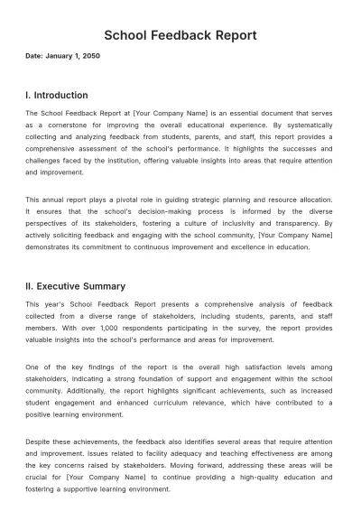 Free School Feedback Report Template to Edit Online