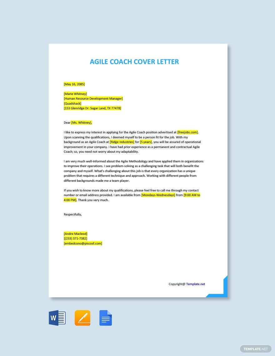 Agile Coach Cover Letter