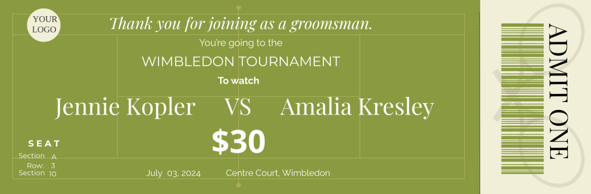 Groomsmen Tennis Ticket
