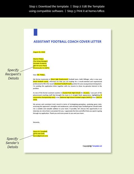 Free Assistant Football Coach Cover Letter Template - Google Docs, Word ...