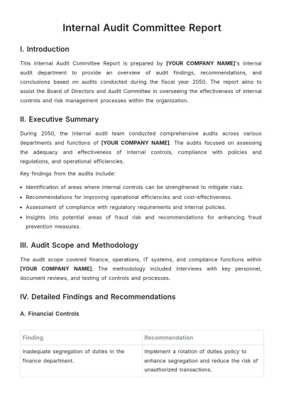 Free Internal Audit Committee Report Template to Edit Online
