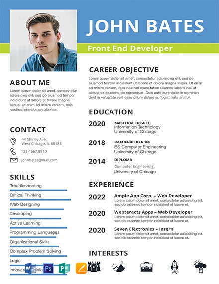 Free Front End Developer Resume Template - Word, Apple Pages, Publisher