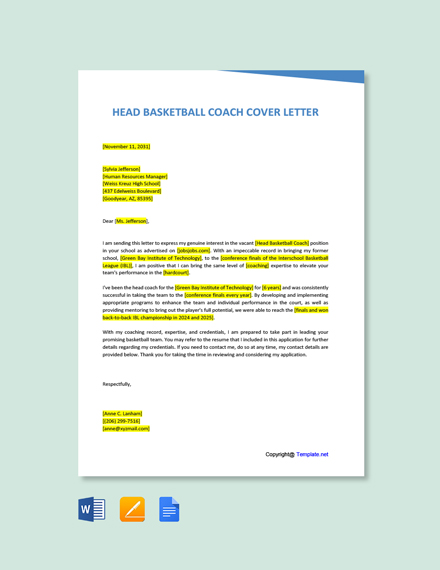 application letter for head coach