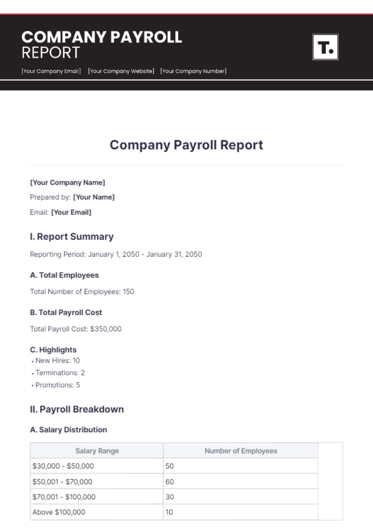 Company Payroll Report Template - Edit Online & Download