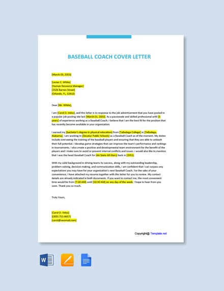 baseball coaching cover letter examples