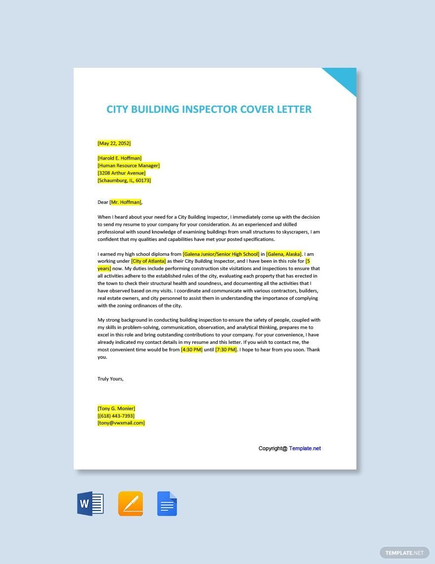City Building Inspector Cover Letter
