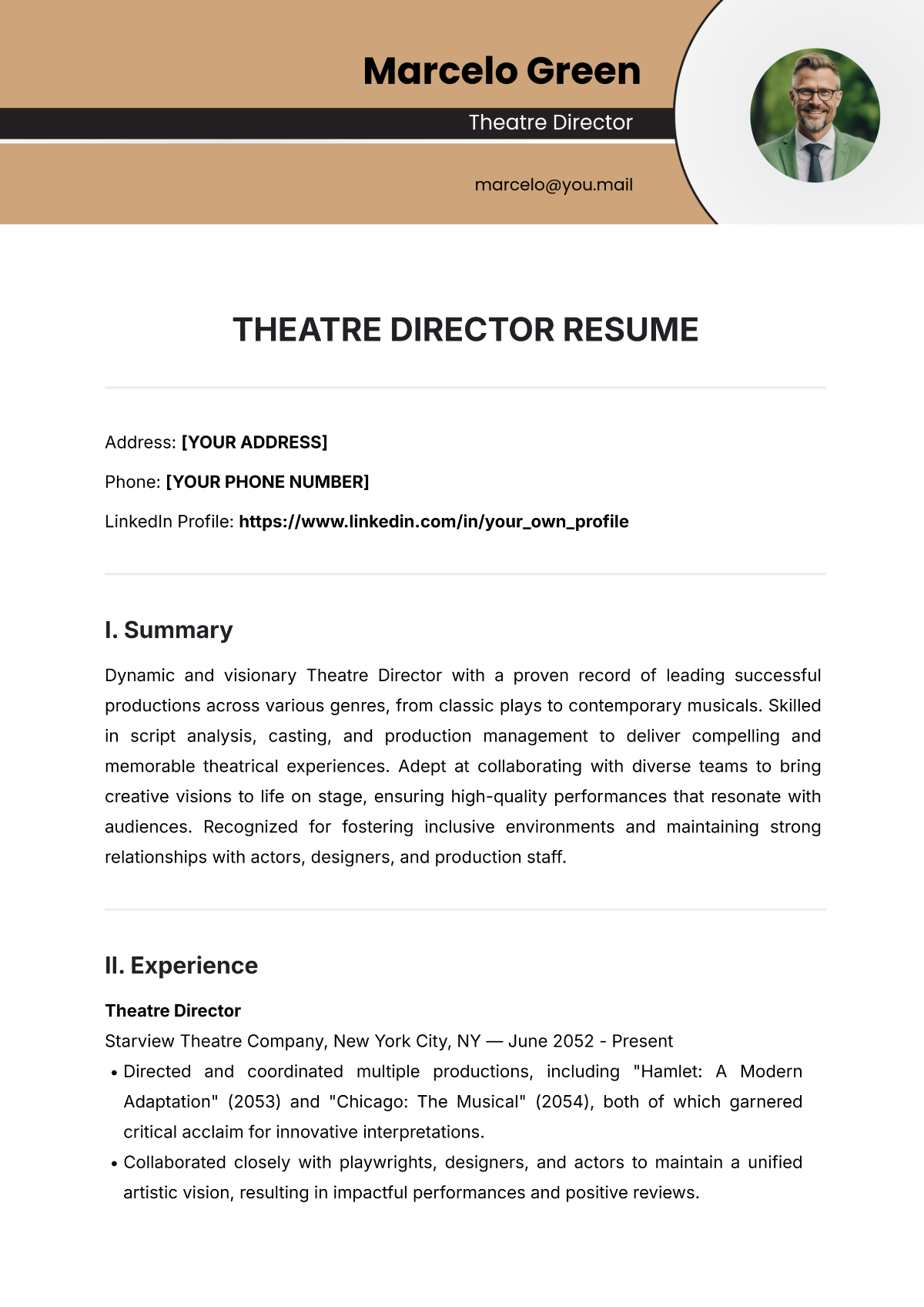 Theatre Director Resume Template - Edit Online & Download