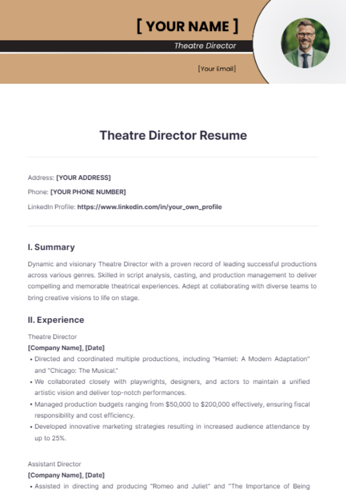 Free Theatre Director Resume Template - Edit Online & Download ...