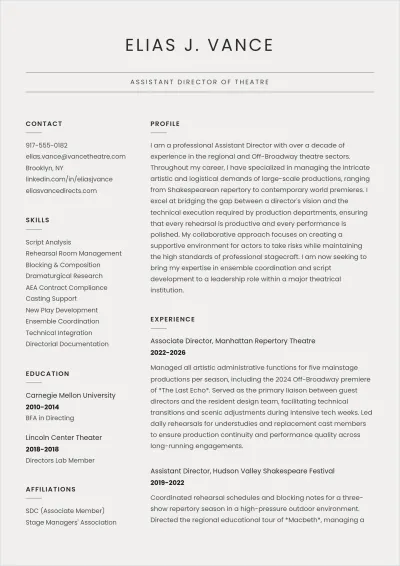 Free Assistant Director of Theatre ATS Resume Template