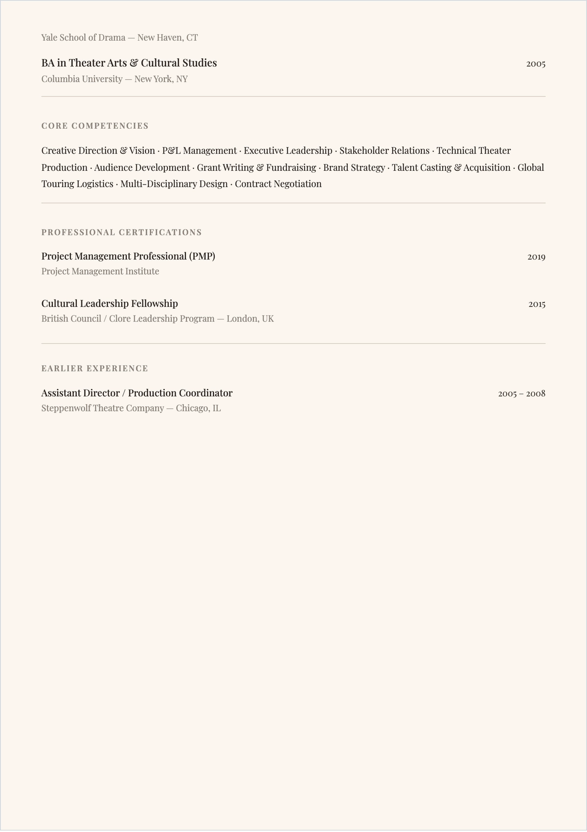 Free Artistic Director Founder Producer ATS Resume Template