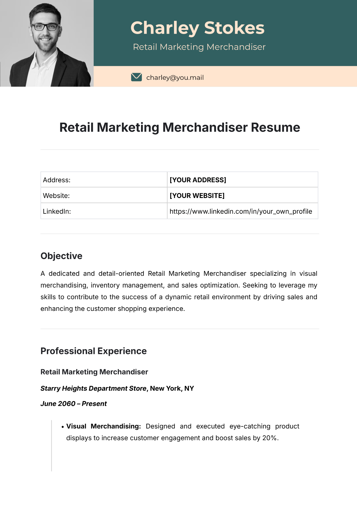 Retail Marketing Merchandiser Resume Template - Edit Online & Download