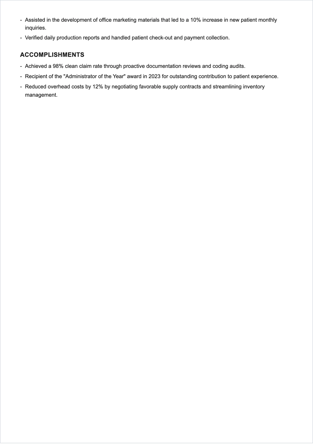 Free Dental Office Administrator ATS Resume Template