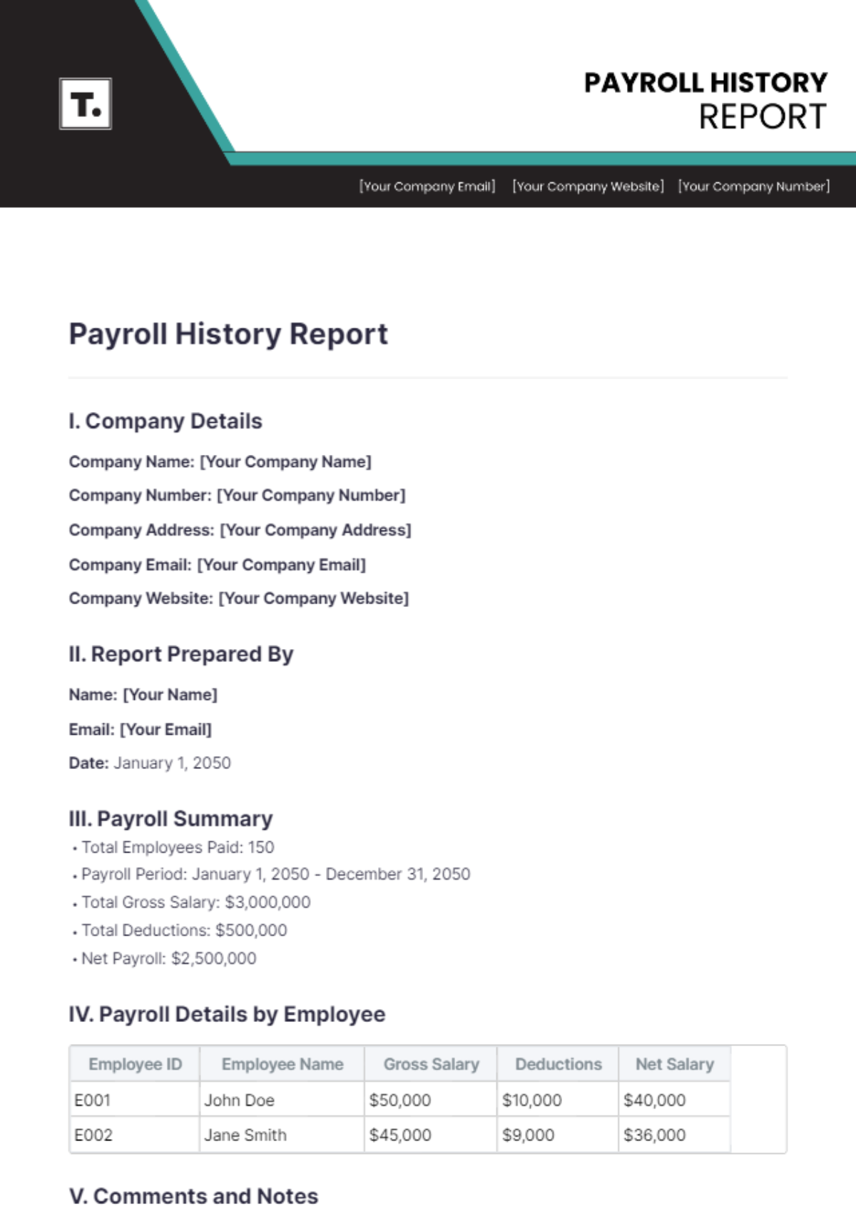 Payroll History Report Template - Edit Online & Download