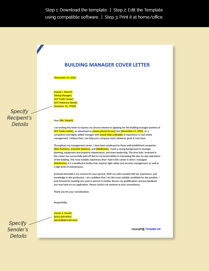 Building Manager Cover Letter