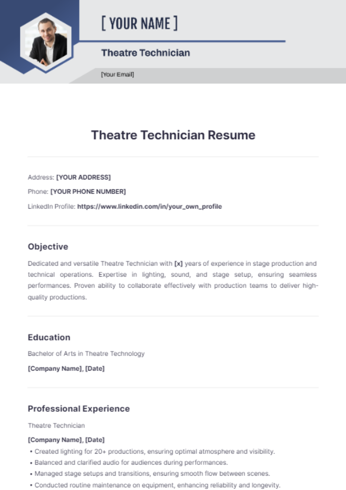 Theatre Technician Resume - Edit Online & Download